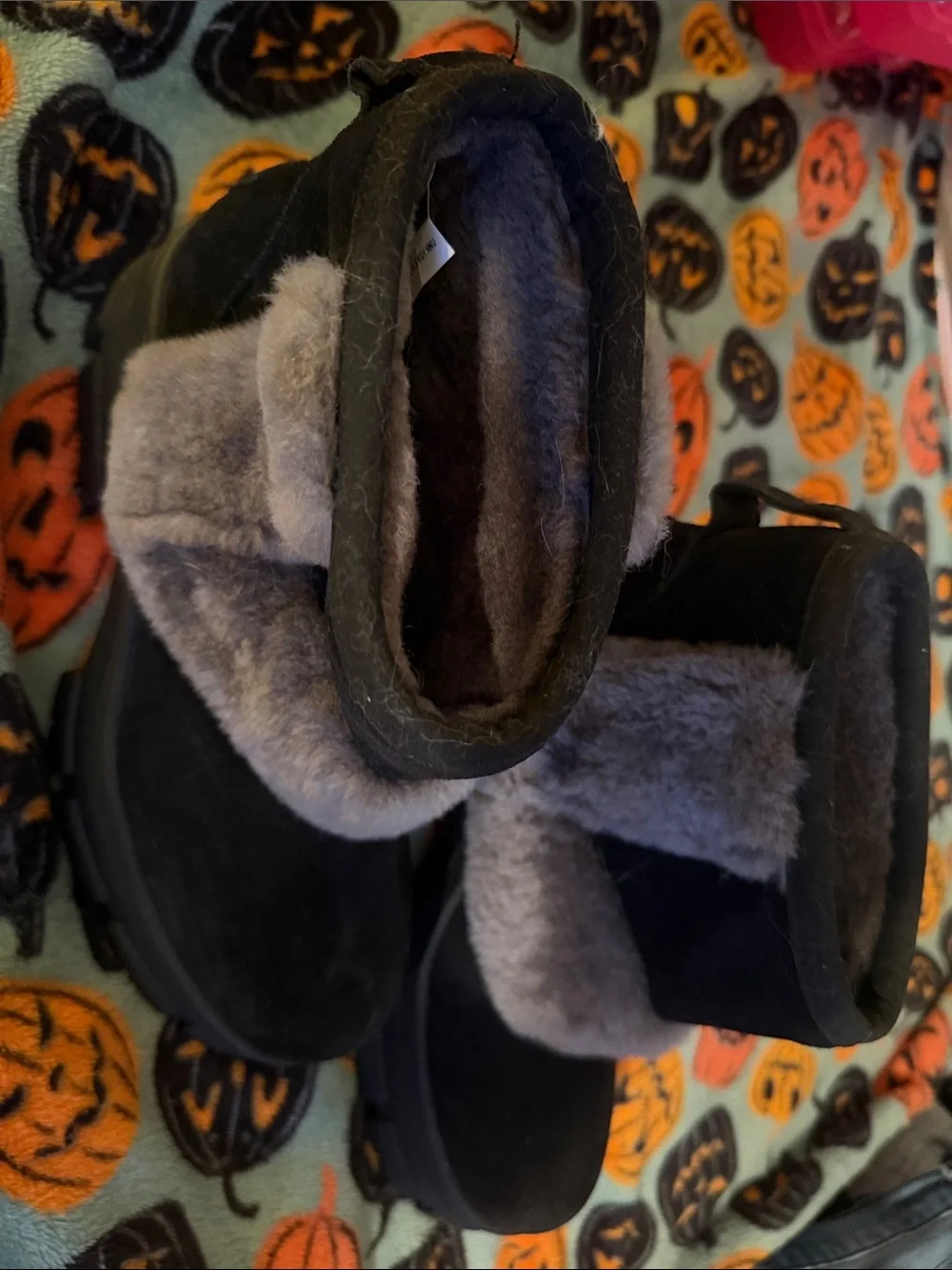 UGG Black and Gray Short Shearling Winter Boots